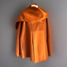 ZARA Camel CAPE Coat PONCHO WOOL Blend With sleeves & Detachable Scarf  L