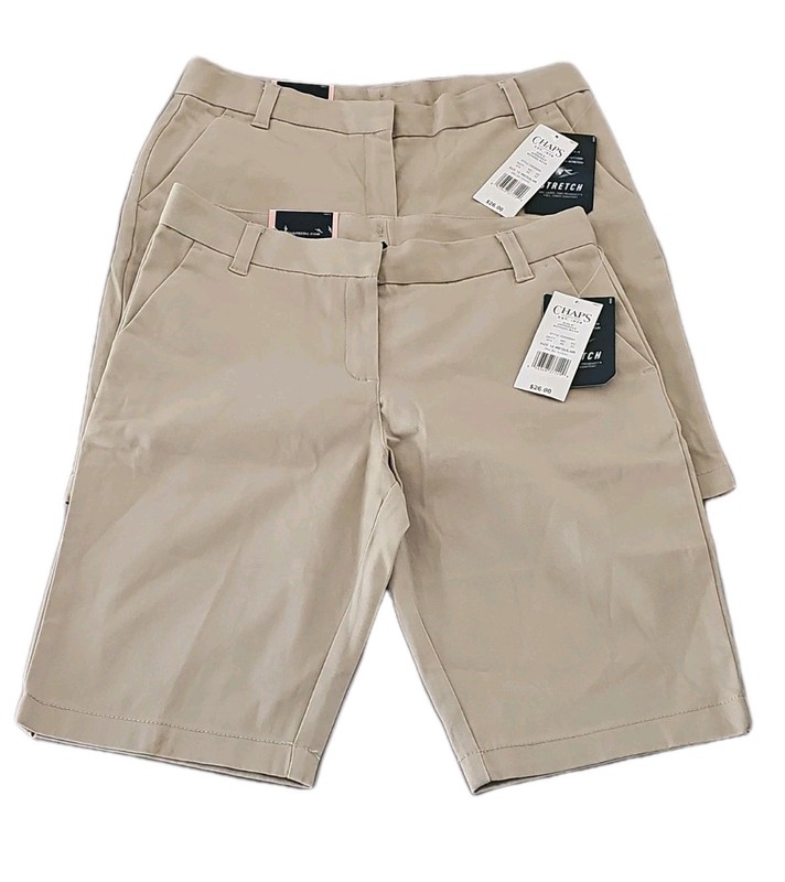 Lot of 2 Chaps Girls Stretch School Uniform Shorts Khaki Adjustable Waist Sz 12