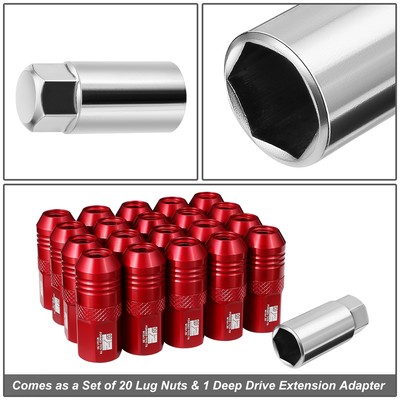 J2 M12 X 1.5 RED ALUMINUM 21MM OD/50MM 20PCS OPEN END LUG NUT SET