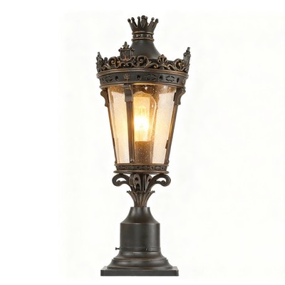 Vintage Outdoor Post Light Crown Brown Garden LED Pillar Lamp Fixture Waterproof