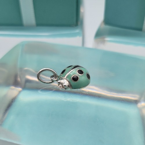 Tiffany & Co. Blue Enamel Ladybug Pendant Charm In Sterling Silver Ag 925