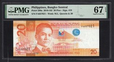 Philippines 20 Piso 2015 P206a Uncirculated Grade 67