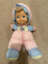 VINTAGE FISHER PRICE 1991 PUFFALUMP KIDS PINK BABY DOLL BLUE EYES Squeaks