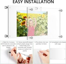 4 Pack Acrylic Floating Picture Frames Wall Mount Frameless Photo Frames Doub...
