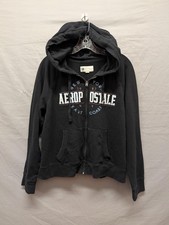 Aeropostale Hoodie Womens XL Black Full Zip Sweatshirt New York 1987 Graphic
