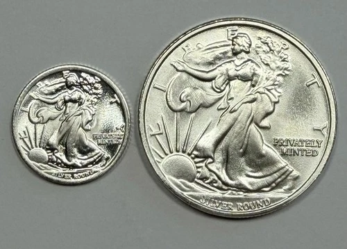 Lot of 2 - Silver Walking Liberty Rounds .999 Fine - 1/2 and 1/10 oz