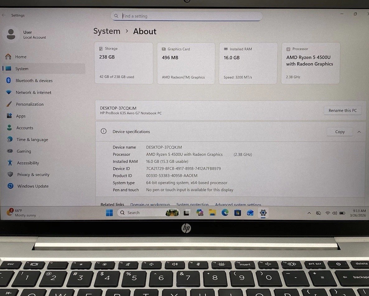 HP ProBook 635 Aero G7 AMD Ryzen 5 4500U 16GB RAM 256GB SSD