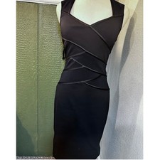 WHBM Black Sleeveless Bodycon Sheath Dress Size 0 Bandage Criss Cross LBD