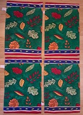 Set of 4 PIER 1 ONE Placemats Autumn Leaves Fall Foliage Cotton Green Red 12x19
