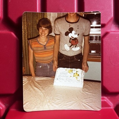 Man And Woman Couple At Bobs 17 Birthday Party 3 1/2 x 4 3/8 Photograph Vtg 1978