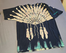 Vintage Native American Shirt- Black Single Stitch Indigenous Headdress-Large