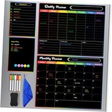 4 Pack Black Magnetic Fridge Calendar Set, 15x11.5 Black-Monthly and Weekly