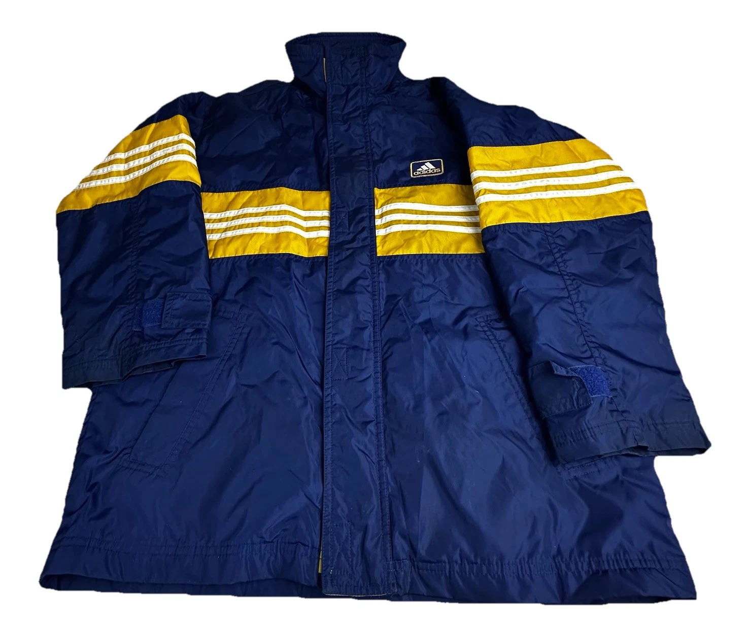 VTG 1990s Adidas Windbreaker Jacket Retro Navy Yellow White Lines 32-34