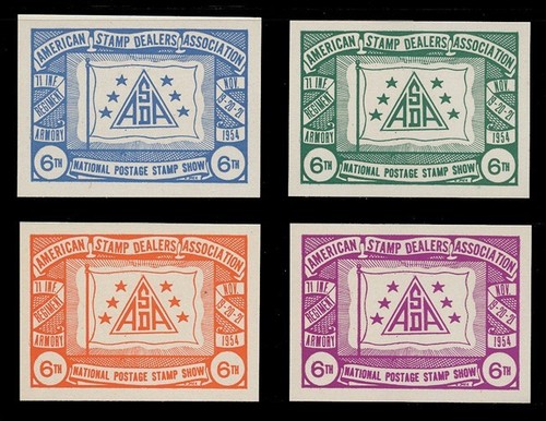 1954 ASDA STAMP SHOW POSTER STAMPS, IMPERFORATE - SET OF 4