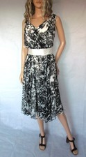 Leopard print silk dress, evening party cocktail, black & white, medium 12 -14