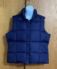 SIZE L 14-16 "LANDS' END" NAVY BLUE PUFFER QUILTED DOWN FILLED SNAP FRONT VEST