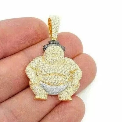2.5Ct Round Cut Real Moissanite Custom Pendant 14K 14k Yellow Gold Plated Silver