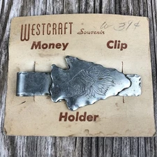 Vintage Westcraft Native American Indian Arrowhead Souvenir Money Clip Holder