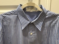 Vintage Valentino Uomo Mens Dress Shirt 17.5 34-35 XL Blue White Track Stripe