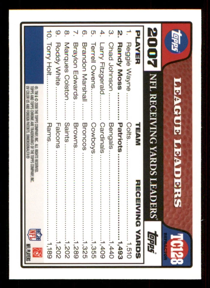 2008 Topps Chrome Refractors #TC128 Randy Moss LL - Image 2 of 2