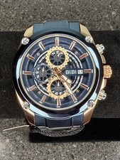 BIBI Luxury Watch Men's Chronograph Rose Gold and Navy Blue Stainless Steel Spor