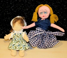 VINTAGE  PAIR Cloth Rag Dolls 12" & 11"   DRESSED SO CUTE