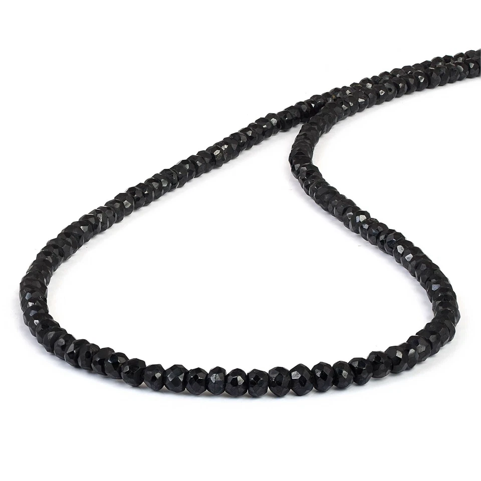 18" Strand Natural Black Spinel Rondelle Beads 925 Silver Chain Necklace Jewelry - Image 2 of 4