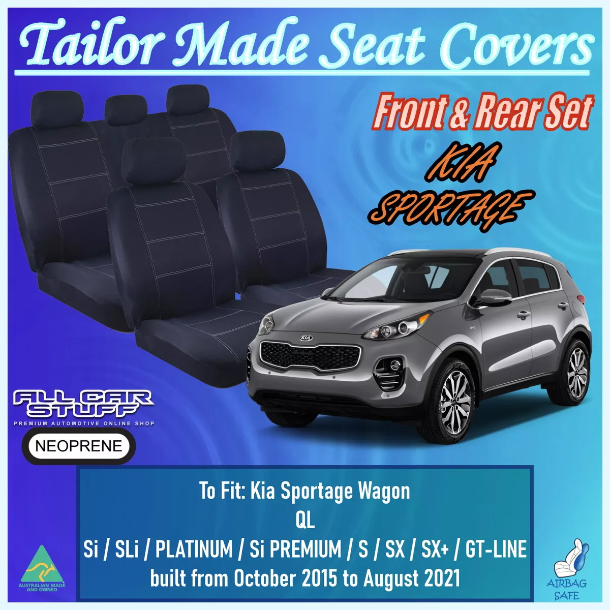 Waterproof Neoprene Seat Covers to fit Kia Sportage QL Wagon 10