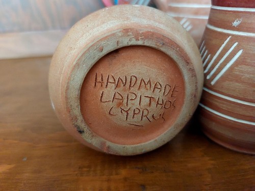 Vintage Greek Terracotta Pitcher + Cups Set - Lapithos Cyprus Greco Serving - Picture 7 of 24