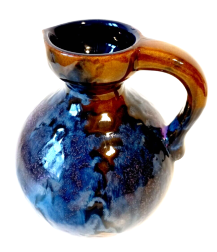 1970er Marei Keramik Senf, Indigo und Lila 'Brasil' glasierte Keramik Krug Vase - Bild 1 von 20