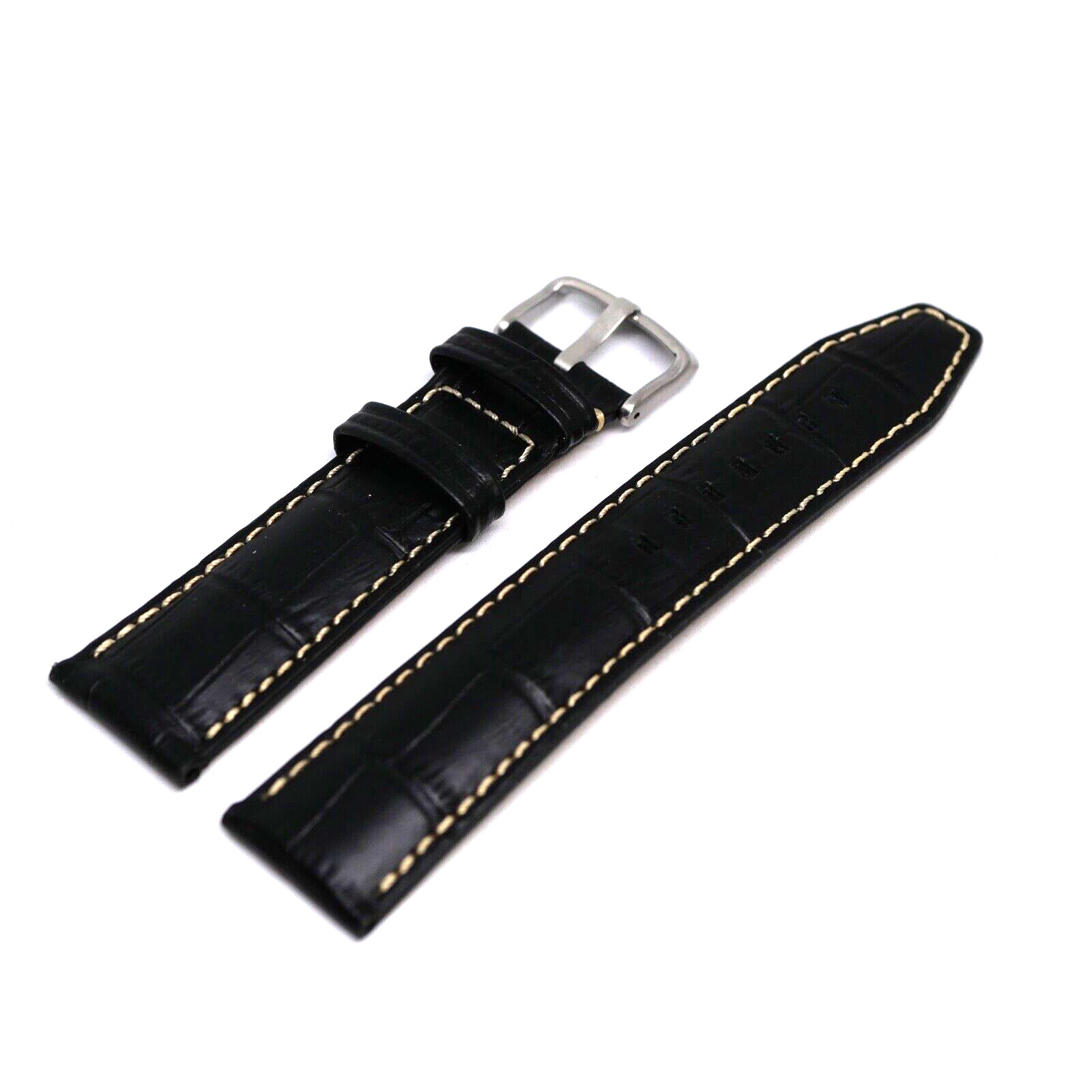 Bracelet montre ROCHET 22 mm noir cuir véritable façon alligator fait main en France