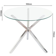 Image of Round Dining Table Tempered Glass Top Chrome Legs 2-4 Seater Faux Leather Chairs