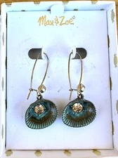 Max & Zoe Shell & Rhinestone Dangle Earrings Still In Box