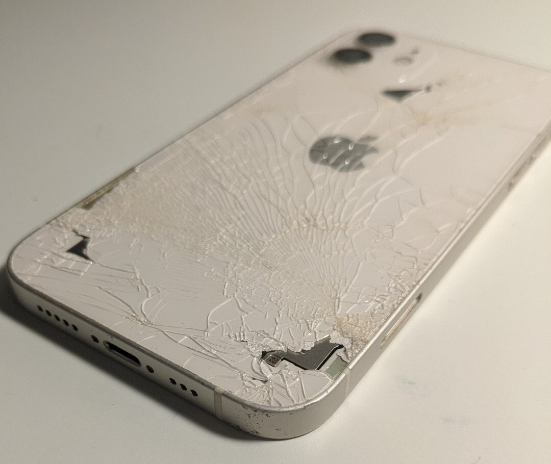 iPhone 12 Back Housing White Apple OEM Pull CRACKED GLASS iPhone 12 Back Housing White Apple OEM Pull CRACKED GLASS