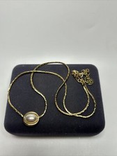 Vintage Christian Dior Gold Tone Faux Oval Pearl Chain Link Necklace