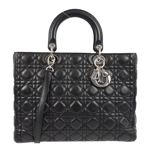 Christian Dior Black Lambskin Lady Dior Cannage 2way Handbag 18-MA-0175 172463