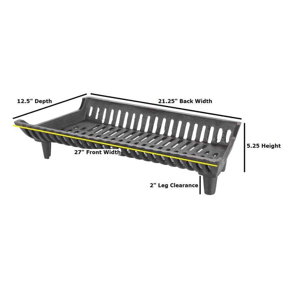 27 in. Cast Iron HeavyDuty Fireplace Grate, 2 in. Clearance Falak