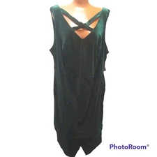 Rebecca B Mini Sheath Dress Plus  20W Whimsigoth Strappy Neck Velour Dark Green 