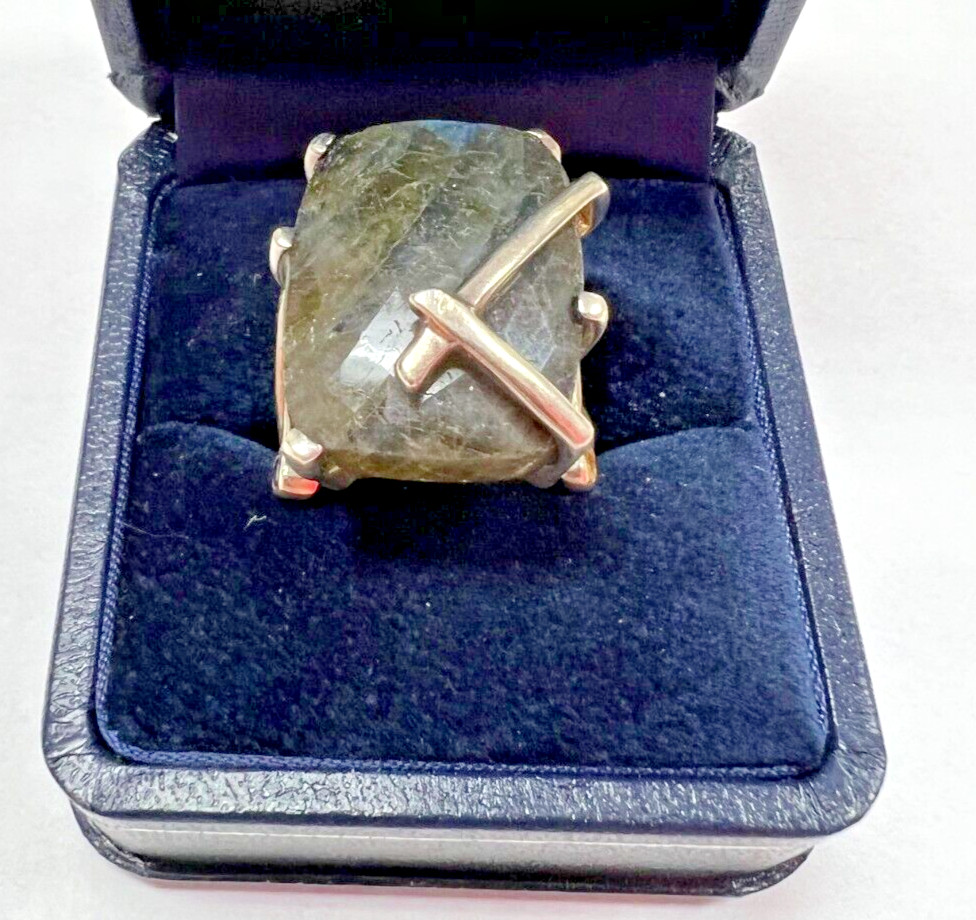 Designer SS Labradorite Statement Ring w Multi-St… - image 1
