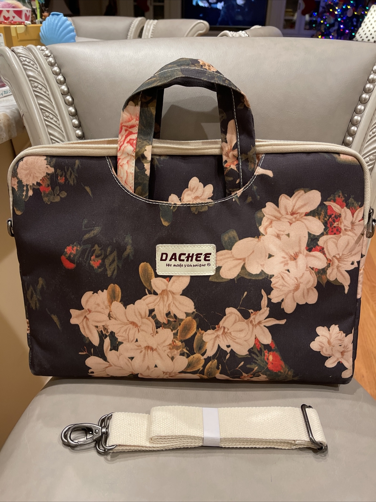 DACHEE Laptop Computer Messenger Bag Water-Resistant Floral 