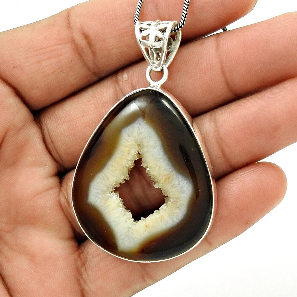 Weihnachtsgeschenk Naturbraun Druzy Edelstein Anhänger Echt 925 Sterlingsilber - Bild 3 von 4