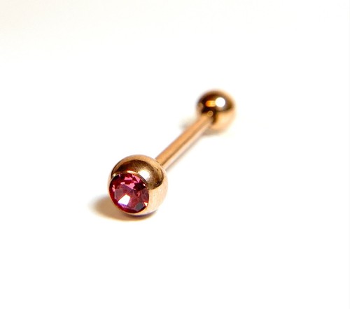 1pc Gem Ball Rose Gold Ion Plated 316L Surgical Steel Tongue Ring Tounge Barbell - Picture 7 of 7