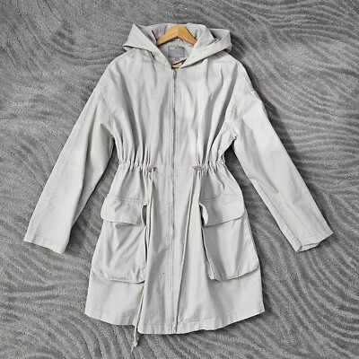 Asos Women Oversized Hooded Rain Jacket Ivory Gray Lightweight