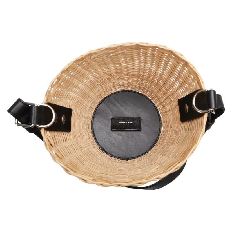 AUTENTICA BORSA CESTINO SAINT LAURENT PANIER BORSA 2 VIE BEIGE NERA RAFIA DONNA F S