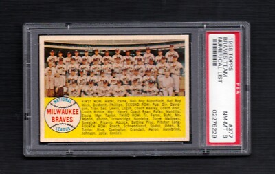 1958 Topps #377B Milwaukee  Braves Team NUMERICAL Checklist Baseball Card PSA 8 