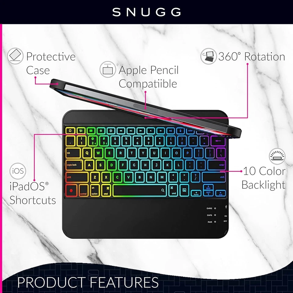 Snugg iPad Pro 11 inch Case with Keyboard, Wireless Backlit Bluetooth iPad 11 Pr - Image 4 of 4