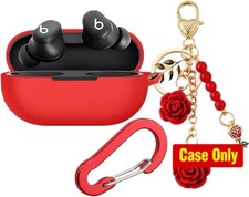 Case Cover with Flower Keychain for Beats Solo Buds Wireless Earbuds Red 