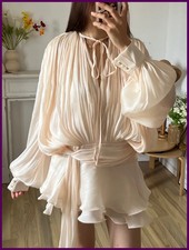 TWOTWINSTYLE Solid Blouse Mini Dresses For Women V Neck Long Sleeve Spliced Lace