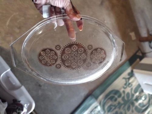 Pyrex Vintage Gold Medallion Replacement Oval Lid Royal Blue Divided