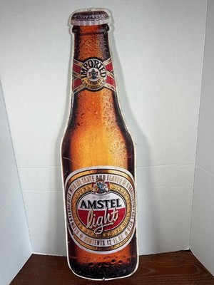 Vintage Amstel Light Beer Bottle Shaped Metal Sign Man Cave